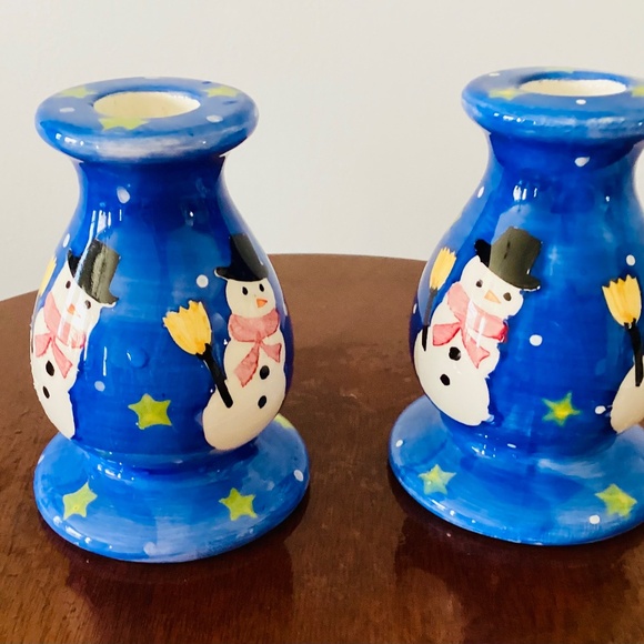 Set of Snowman Holiday Candlesticks, Christmas Candlesticks, Holiday Decor - Picture 3 of 3